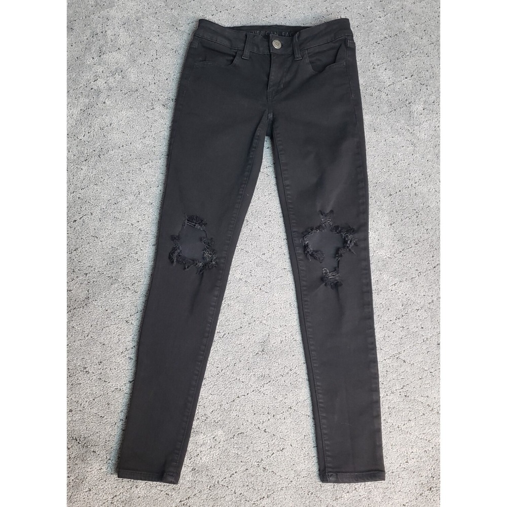 American Eagle Jeans Womens 2 Black Jegging Distressed Denim Next Level Stretch
